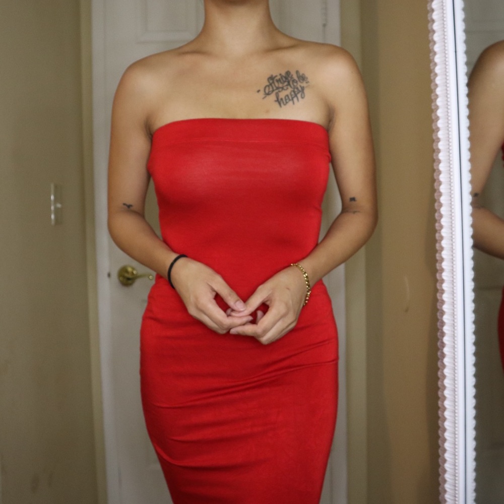 Red tube top midaxi dress
